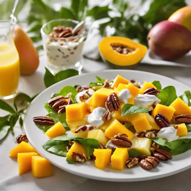 Foto de Mango, Orange, Pineapple, and Pecan Salad with Yogurt Dressing