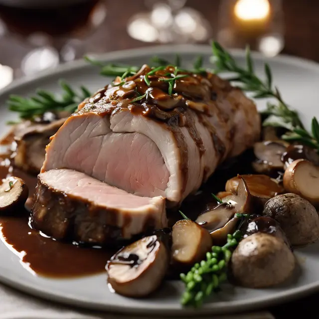 Foto de Pork Loin Roasted with Mushroom and Madeira Gravy