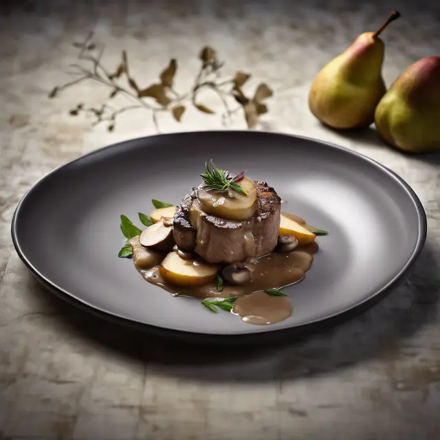 Foto de Tenderloin with Pears and Mushroom Sauce, also known as Tournedo Medici