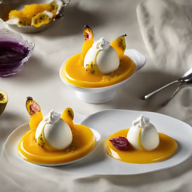 Foto de Passion Fruit Pudding with Whipped Cream and Sorbet