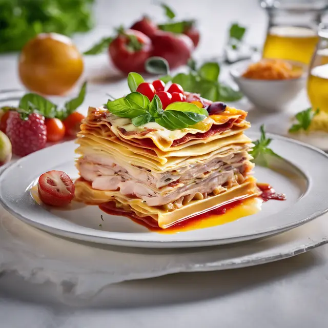 Foto de Cold Lasagna with Fruits and Smoked Chicken