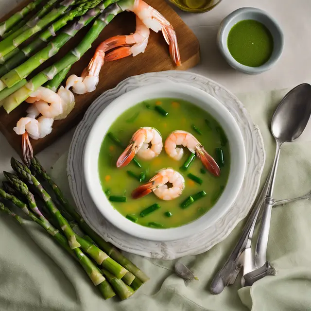 Foto de Cold Cebolla Soup with Shrimp and Asparagus