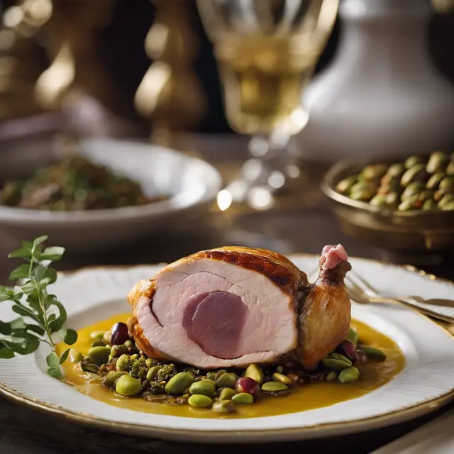 Foto de Stuffed Pheasant with Pork Loin, Plum, and Pistachio