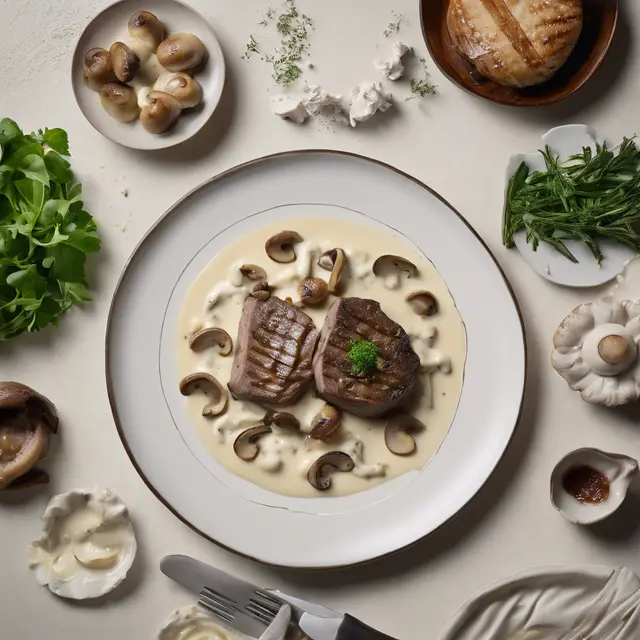 Foto de Zurich-style Fillet Mignon Strips with Mushrooms and Cream Sauce