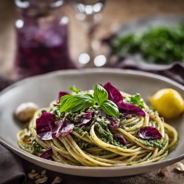 Foto de Racoon Linguine with Radicchio and Parsley Pesto