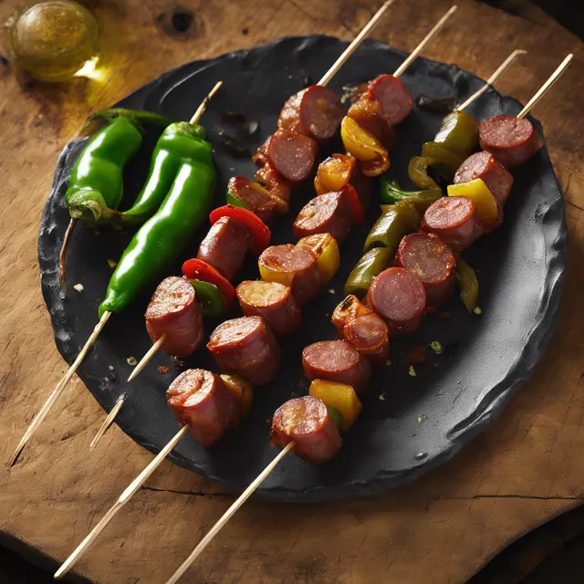 Foto de Linguiça with Onion and Green Pepper Skewers