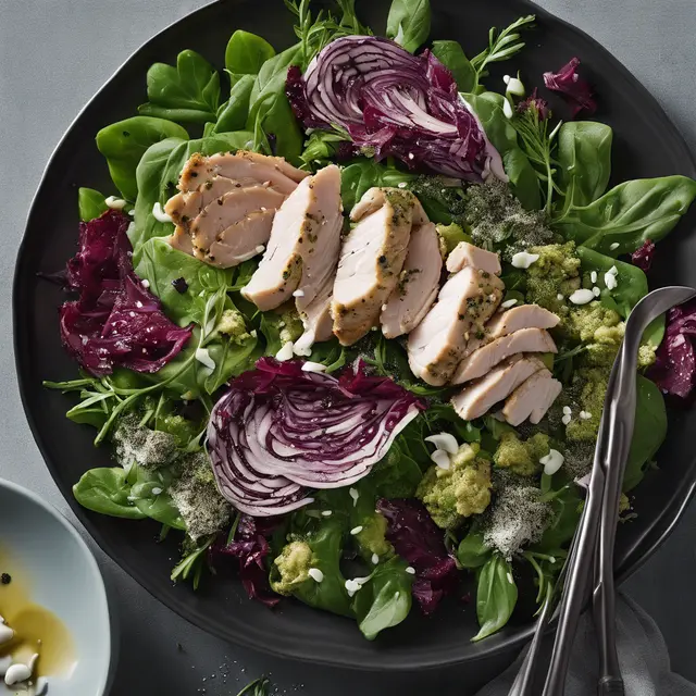 Foto de Green Salad with Pesto Powdered Chicken