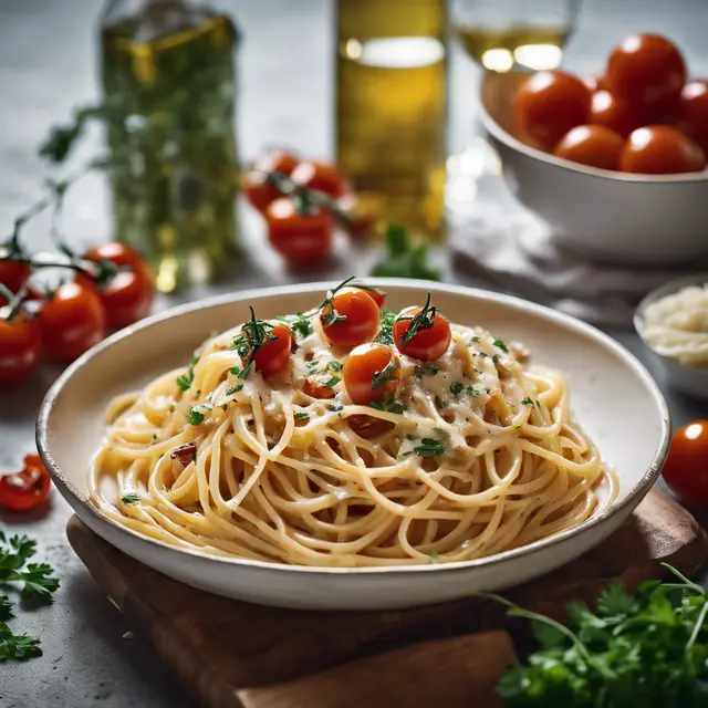 Foto de Sylvia and Cherry Tomato Pasta with Creamy Cheese Sauce