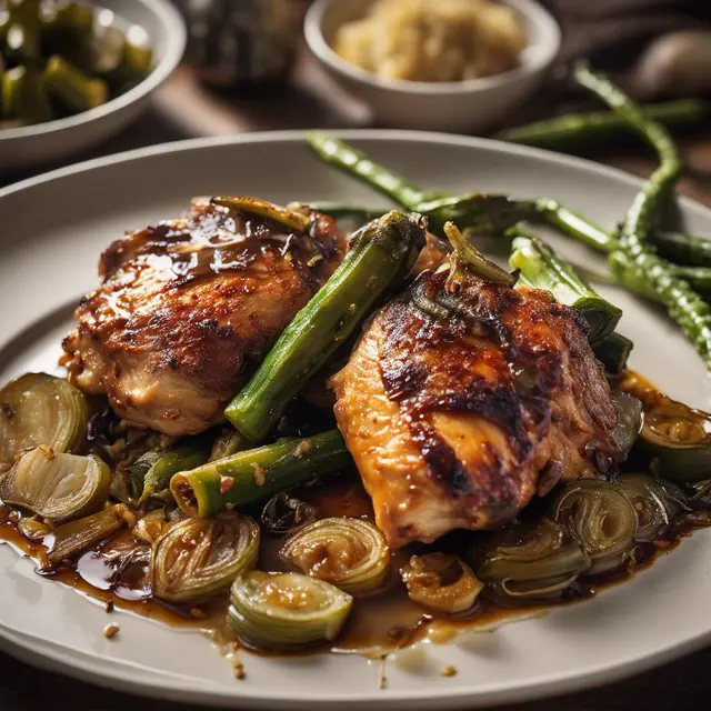 Foto de Braised Chicken Thighs with Onions and Grilled Okra