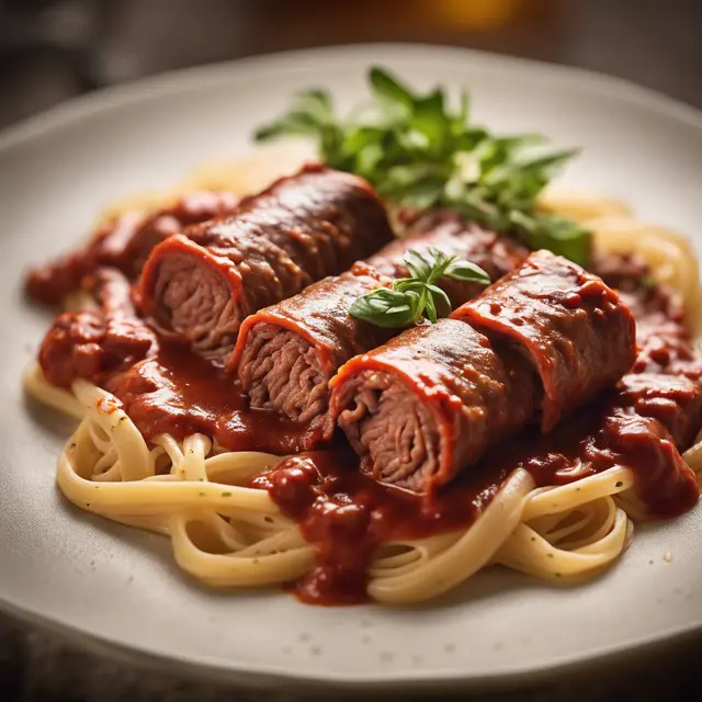 Foto de Brazilian Beef Rolls in Tomato Sauce with Angel Hair Pasta