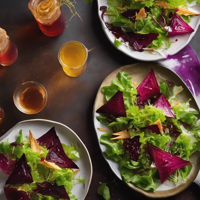 Foto de Green Salad with Phyllo Pastry Triangles and Cachaça Glaze