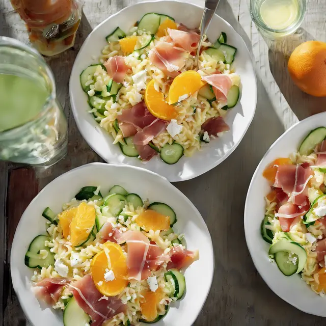 Foto de Risoni Salad with Prosciutto, Cucumber, and Orange Juice