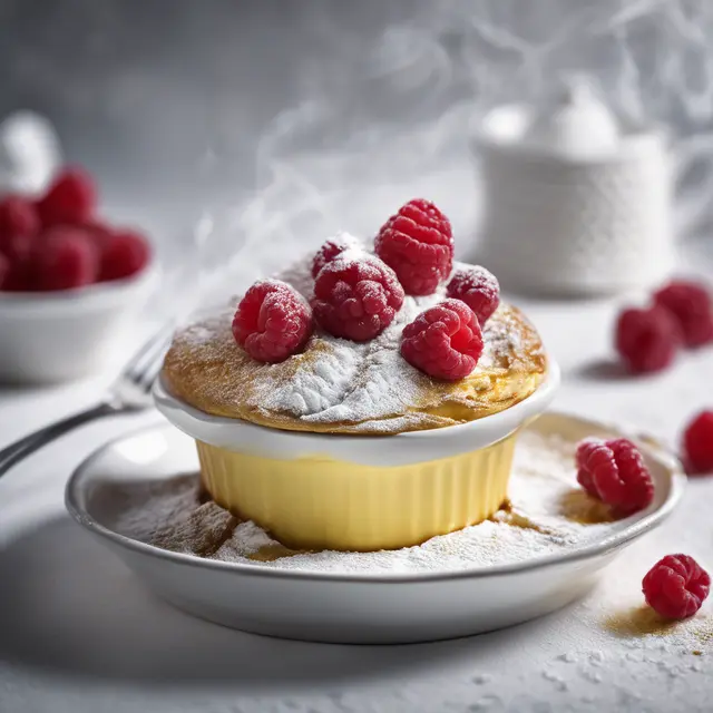 Foto de Sweet Soufflé with Whipped Cream and Raspberries