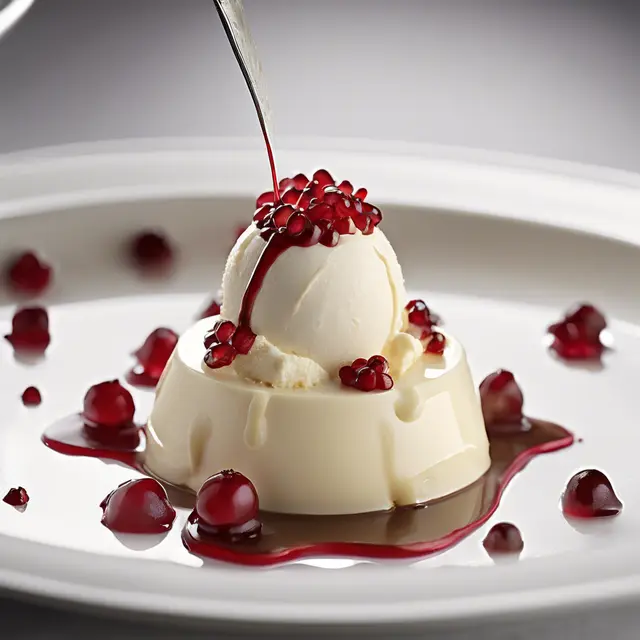 Foto de White Chocolate Mousse with Pomegranate Syrup and Ice Cream