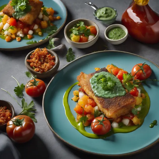 Foto de Tainha with Cilantro Sauce and Fried Cassava Crunch, Compote of Tomato