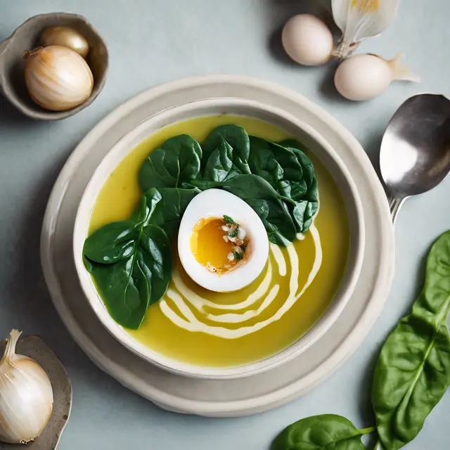 Foto de Onion and Quail Egg Cream Soup with Spinach