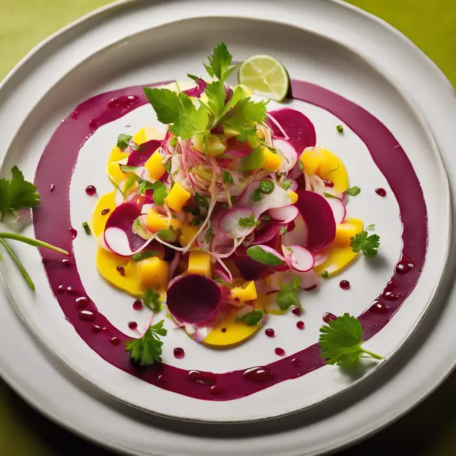 Foto de Sole and Beet Ceviche with Passion Fruit and Mango Vinaigrette