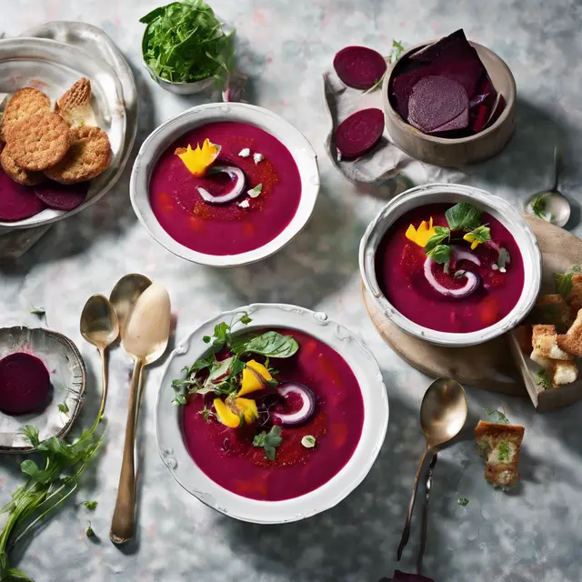 Foto de Beetroot Gazpacho with Biscuit Croutons