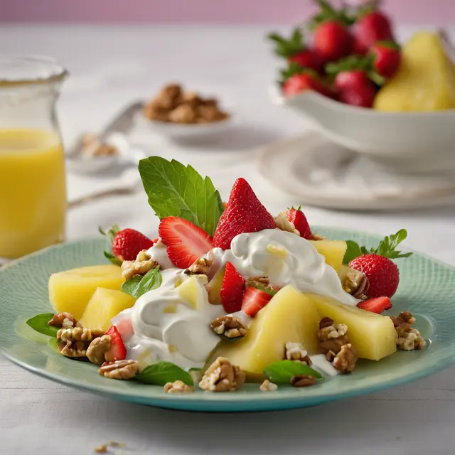 Foto de Pineapple, Strawberry, Pear, and Walnut Salad with Lime Cream