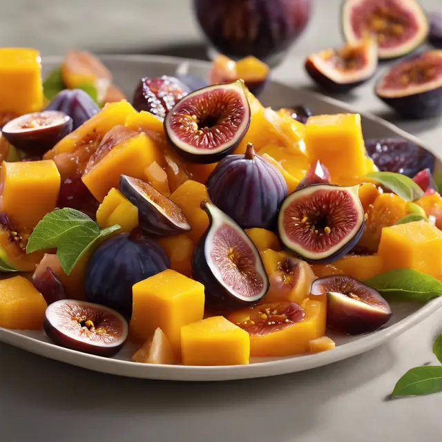 Foto de Orange, mango, fig, and plum salad with passionfruit sauce