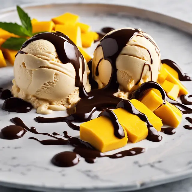 Foto de Ginger Ice Cream with Mango and Chocolate Sauce