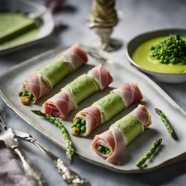 Foto de Asparagus and Ham Roll-Ups with Pea Puree