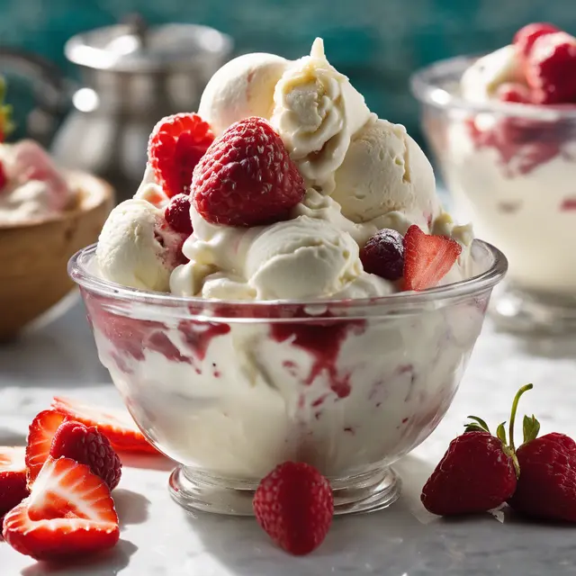 Foto de Tahoe Ice Cream Sundae with Strawberries and Raspberries