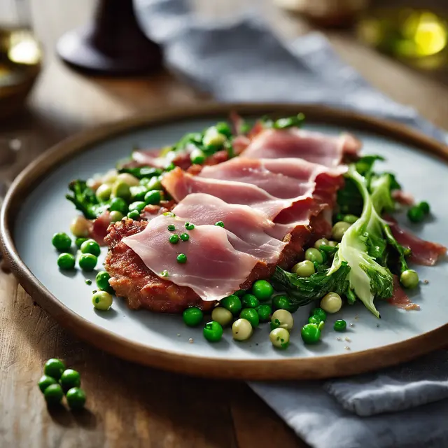 Foto de Veal Cutlet with Raw Prosciutto, Escarole, and Peas