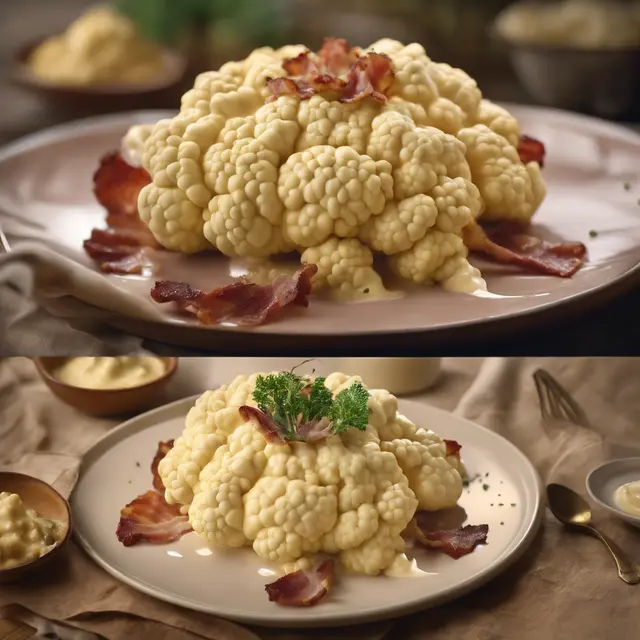 Foto de Flower Cauliflower with Bacon in Cheese Sauce